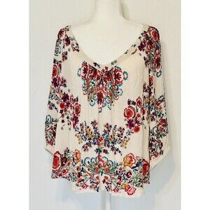 Bila Women Size L Floral Gauzy 3/4 Sleeve Blouse Boho Peasant Festival